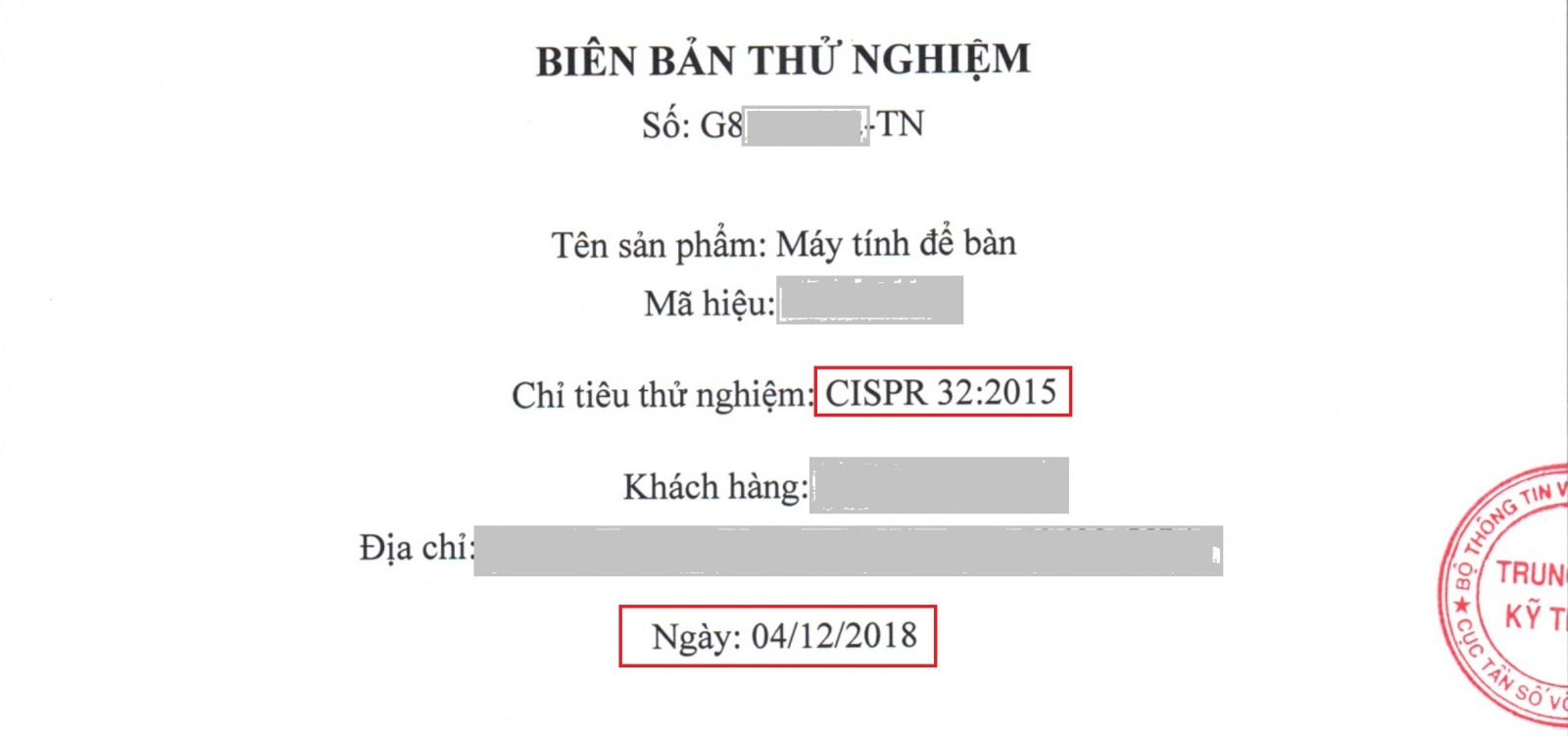 Kết quả thử nghiệm EMC
